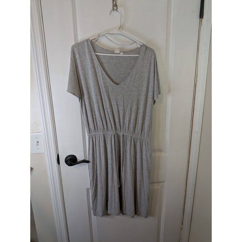 Gap Womens Heather Gray V-Neck Elastic Waist Short Sleeve T-Shirt Dress‎ Medium